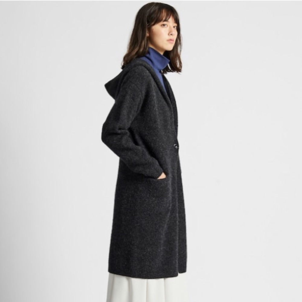 UNIQLO Melange Wool Hooded Knit Coat